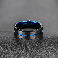 Men's Blue Groove Wide Surface Tungsten Ring