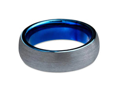 Blue Tungsten Steel Ring with Brushed Finish