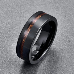 Frosted Acacia Wood Inlaid Tungsten Ring for Men & Women