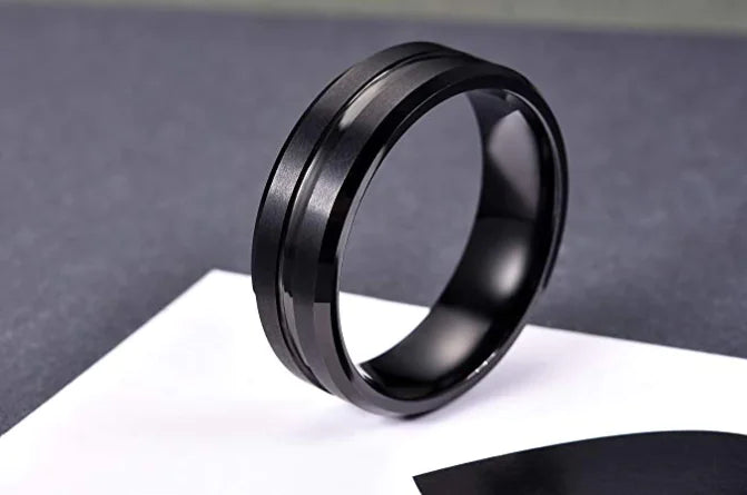 Black Tungsten Ring, Dual-Sided Matte Finish for Men
