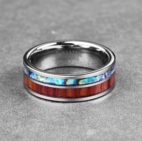 8MM Polished Tungsten Ring with Natural Wood Inlay