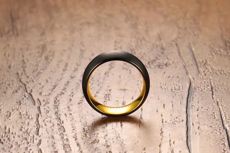 8MM Brushed Tungsten Ring for Men - Black and Gold