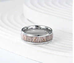 White Wood Grain Tungsten Ring for Couples Engagement