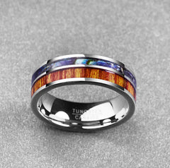 8MM Polished Tungsten Ring with Natural Wood Inlay