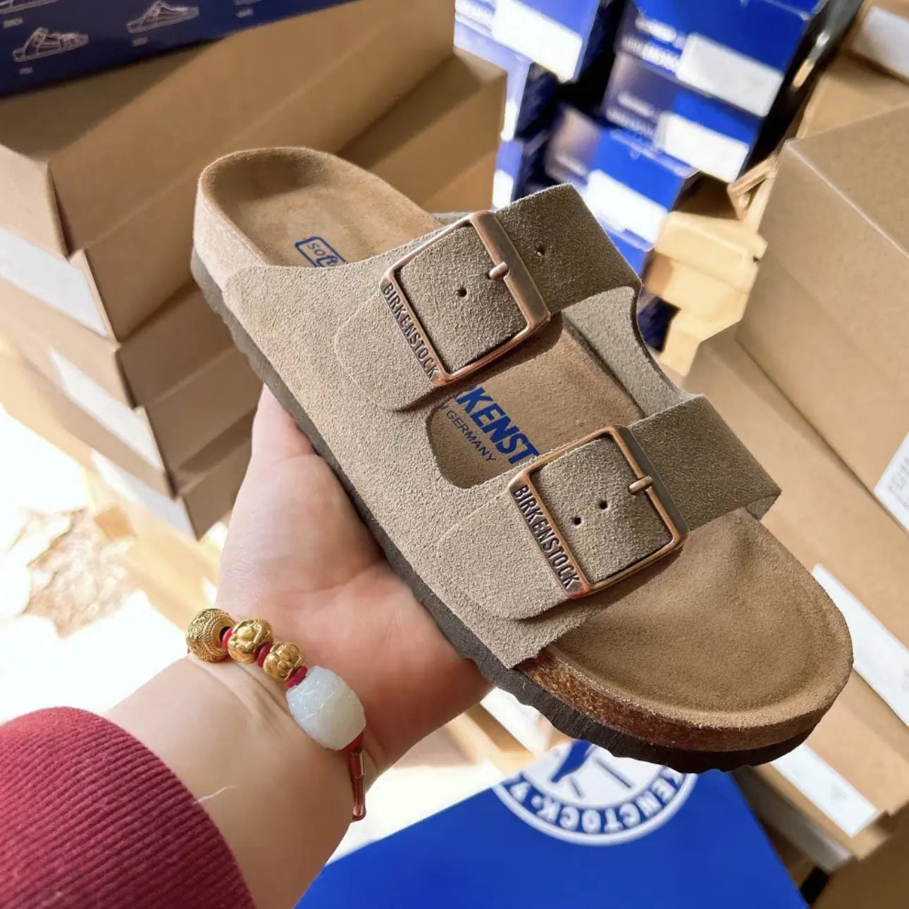 Casual Genuine Leather Cork Sole Slide-On Sandals
