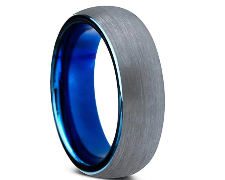 Blue Tungsten Steel Ring with Brushed Finish
