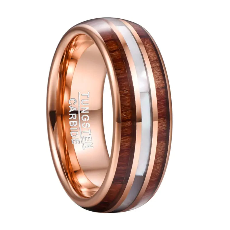 Men's Tungsten Steel Ring with Wood Grain Inlay
