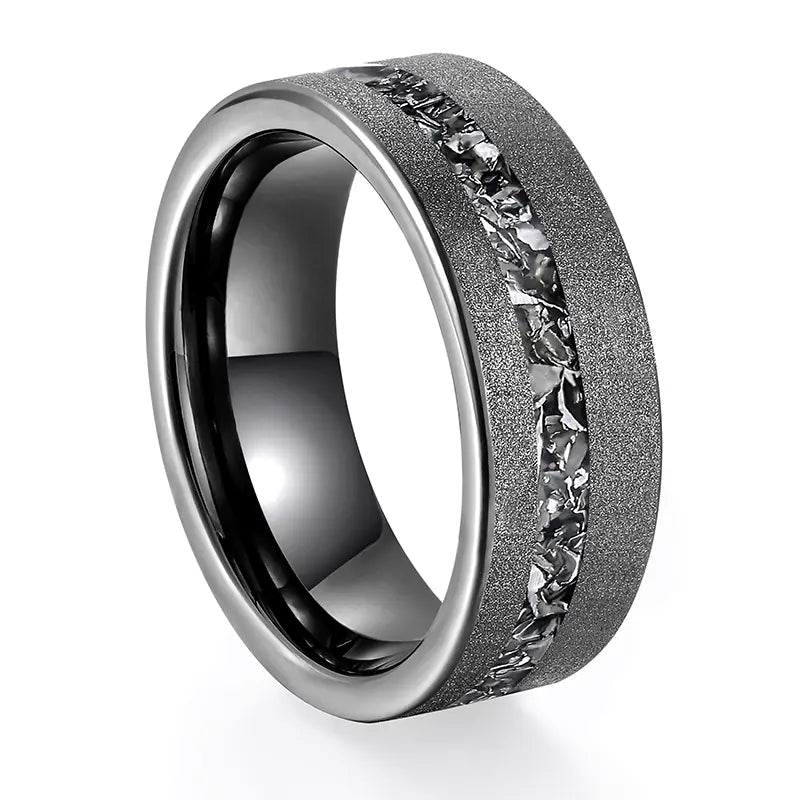 Men's Black Tungsten Ring with Aluminum Slag Design