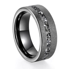 Men's Black Tungsten Ring with Aluminum Slag Design