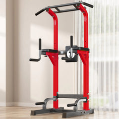 SogesHome Power Tower Pull Up Bar and Dip Stand10 Adjustable Height Assistive Trainer Dip StationMulti-Function Strength Training Fitness Workout Station for Home Gym Fitness EquipmentYellowBearing 500LBS (Red)