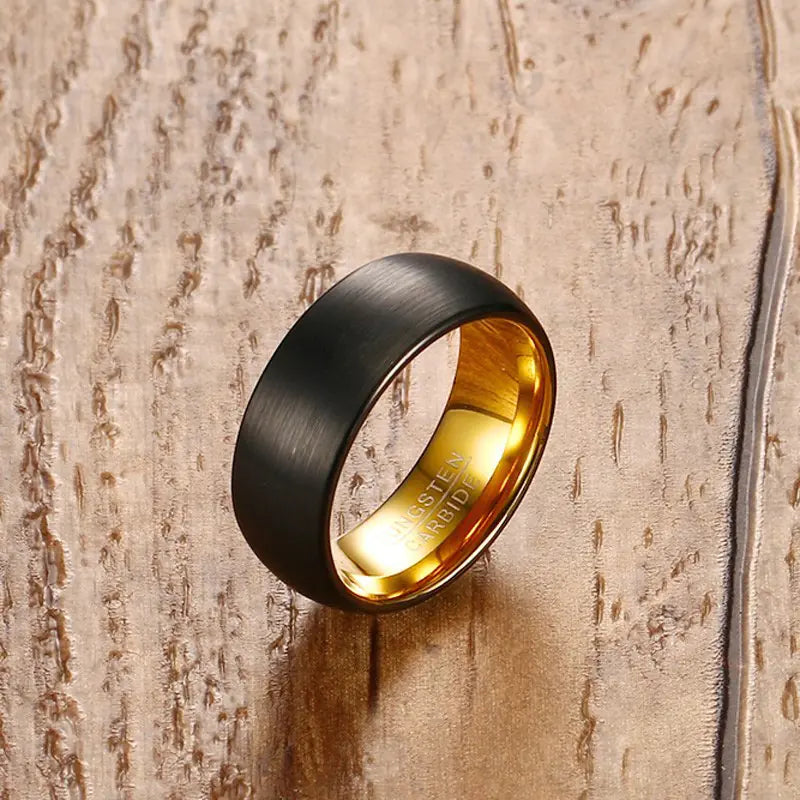 8MM Brushed Tungsten Ring for Men - Black and Gold