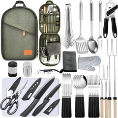 Camping Cooking Set- 31 Pcs Camping Utensils Camping Essentials Camping Gear for Camp Kitchen Cooking and Grilling Portable Outdoor Cooking Travel Set for RV Tent Camper BBQs Camping Accessories