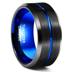 Men's Blue Groove Wide Surface Tungsten Ring