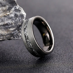 Men's Black Tungsten Ring with Aluminum Slag Design