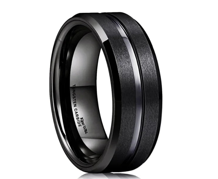 Black Tungsten Ring, Dual-Sided Matte Finish for Men