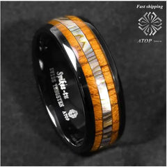 Black Tungsten Carbide Ring with Wooden Inlay