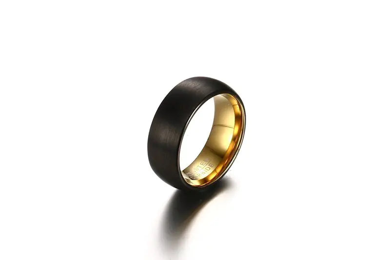 8MM Brushed Tungsten Ring for Men - Black and Gold