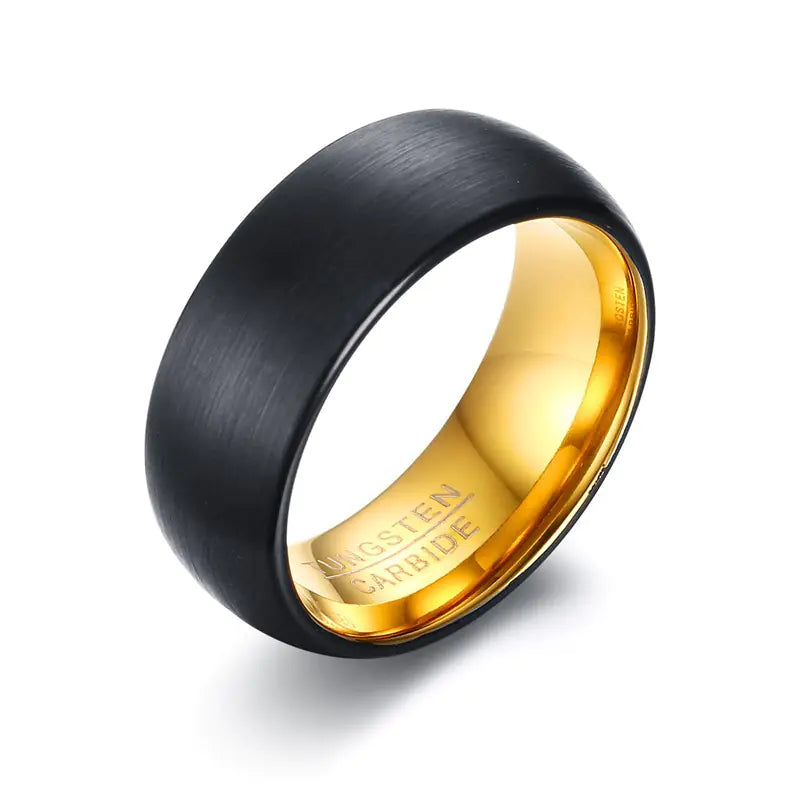 8MM Brushed Tungsten Ring for Men - Black and Gold