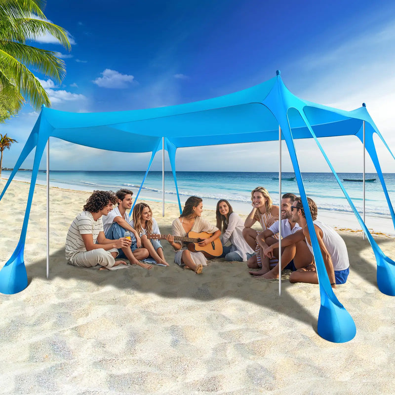 10’ x 13’ Beach Tent Sun Shelter Beach Canopy Tent Sun Shade UPF50+ Protection with 8 Sandbags 4 Stability Poles Outdoor Beach Shade Canopy for Beach Camping Fishing -Sky Blue