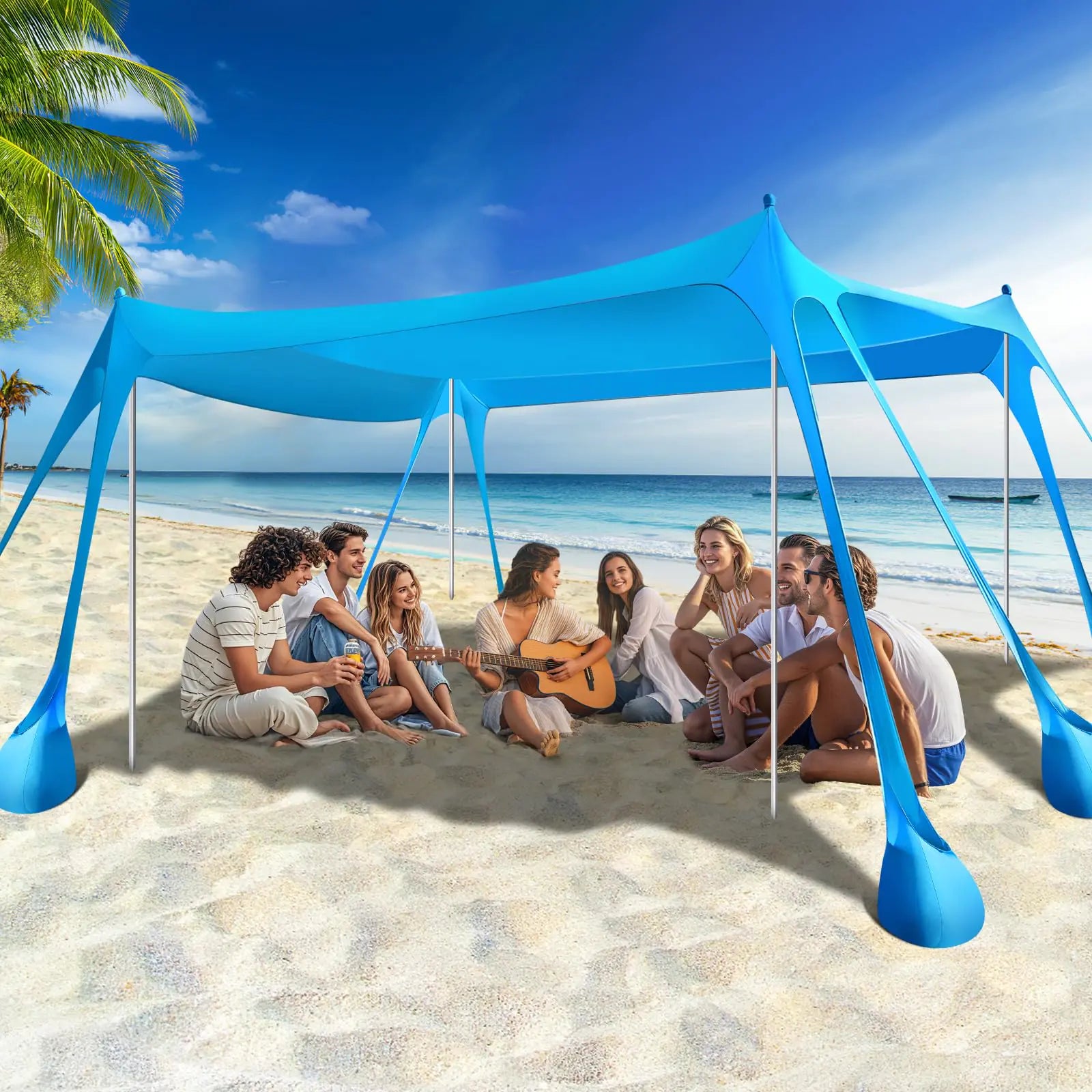 10’ x 13’ Beach Tent Sun Shelter Beach Canopy Tent Sun Shade UPF50+ Protection with 8 Sandbags 4 Stability Poles Outdoor Beach Shade Canopy for Beach Camping Fishing -Sky Blue