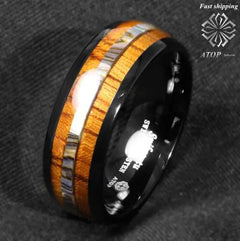 Black Tungsten Carbide Ring with Wooden Inlay