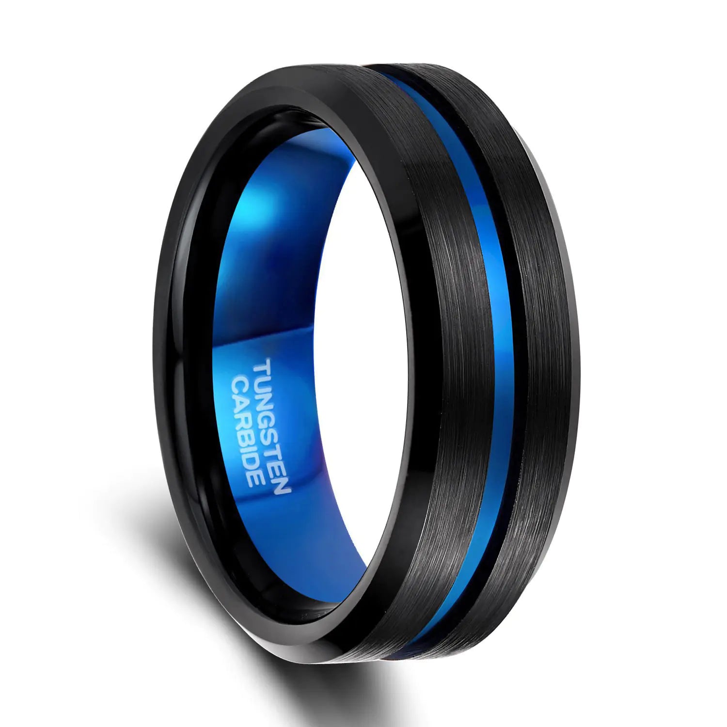Men's Blue Groove Wide Surface Tungsten Ring