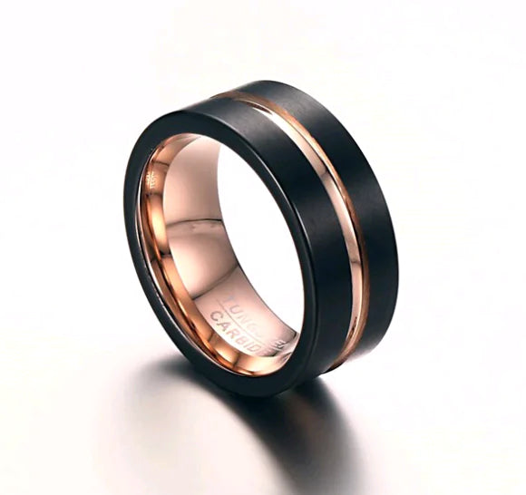 Tungsten Steel Ring, 8MM Men's Black Rose Ring