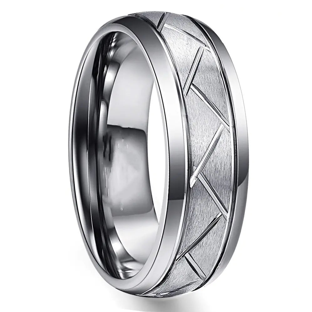 Men's Silver Gray Tungsten Ring with Tire Pattern