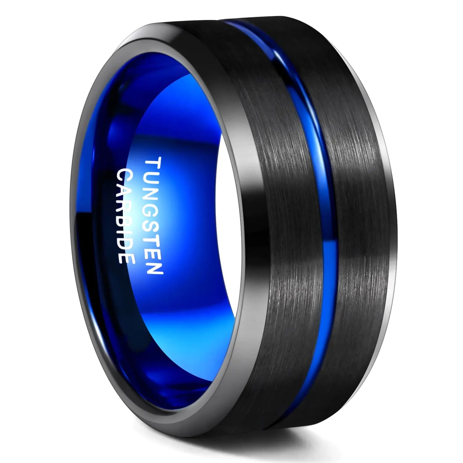 Men's Blue Groove Wide Surface Tungsten Ring