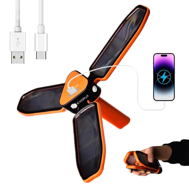 EXORUX 3in1 Solar Camping Lantern/Outdoor Tent Flashlights for Camping Collapsible Clover Style LED Emergency Light USB Fast Rechargeable Solar Lantern for Power Outages Hanging Camping Flashlight