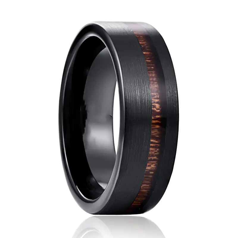 Frosted Acacia Wood Inlaid Tungsten Ring for Men & Women