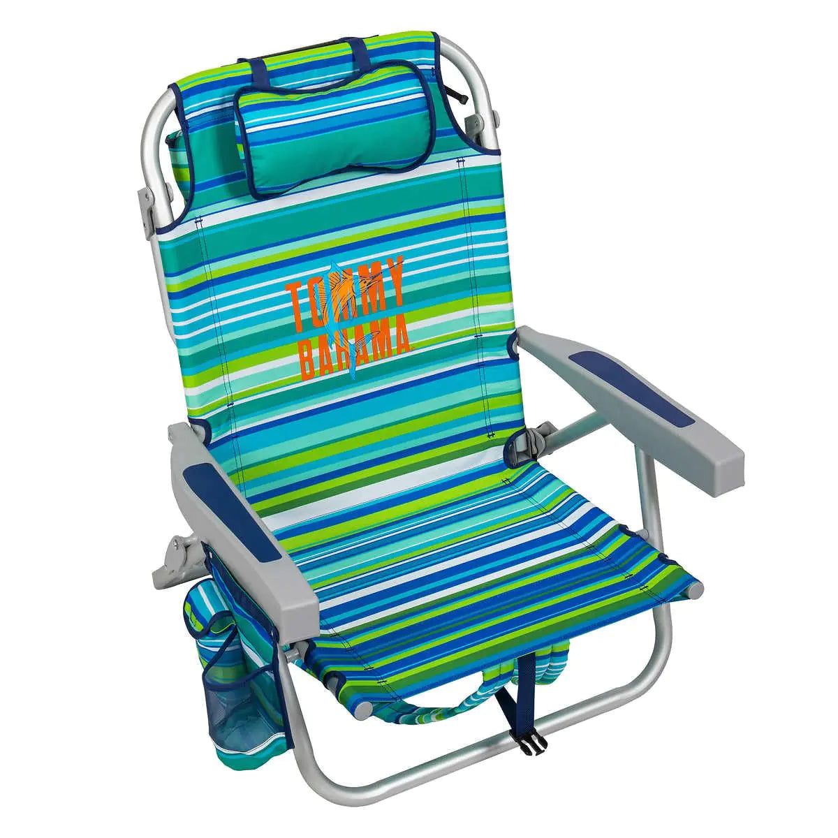 Tommy Bahama 2 Pack Backpack Beach Chair 5 Position Chair Including Lay Flat (Green Stripes)
