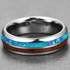 Men's Tungsten Ring with Carbonized Wood - Engagement Gift