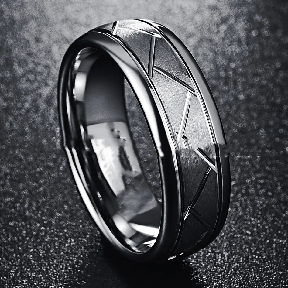 Men's Silver Gray Tungsten Ring with Tire Pattern