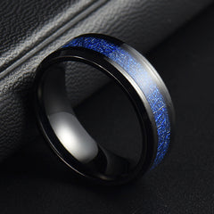 Tungsten Ring w/ Blue Meteorite in Silver or Gold Finish