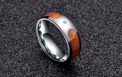 Stainless Steel Ring with Diamond & Wood Grain
