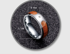 Stainless Steel Ring with Diamond & Wood Grain