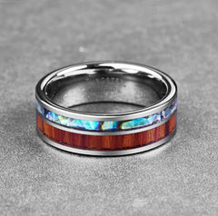 8MM Polished Tungsten Ring with Natural Wood Inlay