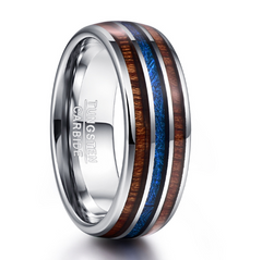 Stylish Wood w/ Blue Tungsten Ring