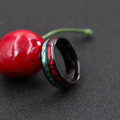 Black Tungsten Ring w/ Red & Shell Inlay
