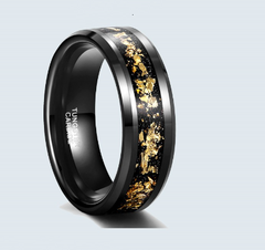 8mm Black Tungsten Ring w/ 24K Gold Flakes