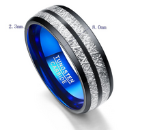 8mm Black Blue Tungsten Wedding Rings for Couples