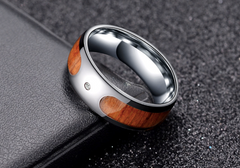 Stainless Steel Ring with Diamond & Wood Grain