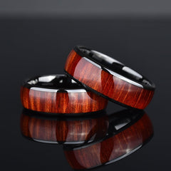 Stainless Steel Ring with Wood Grain Inlay