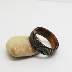 Laser Damascus Steel Tungsten Gold Wedding Ring Pair