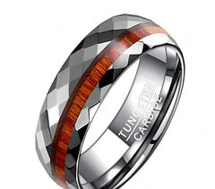 Polished Cut Tungsten Ring w/ Wood Inlay for Men