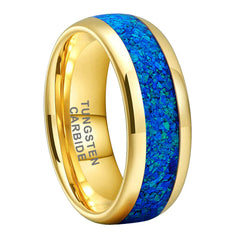Tungsten Steel Ring Blue Gems & Gold