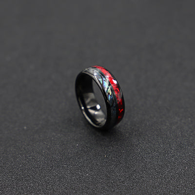 Black Tungsten Ring w/ Red & Shell Inlay