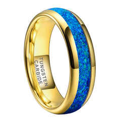Tungsten Steel Ring Blue Gems & Gold