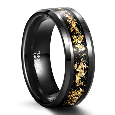 8mm Black Tungsten Ring w/ 24K Gold Flakes
